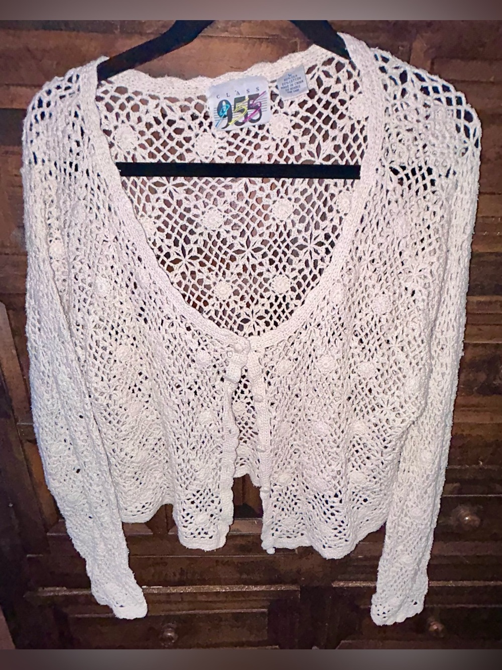 Vintage Class 955 Silk Cotton Crochet Cardigan Cream L
